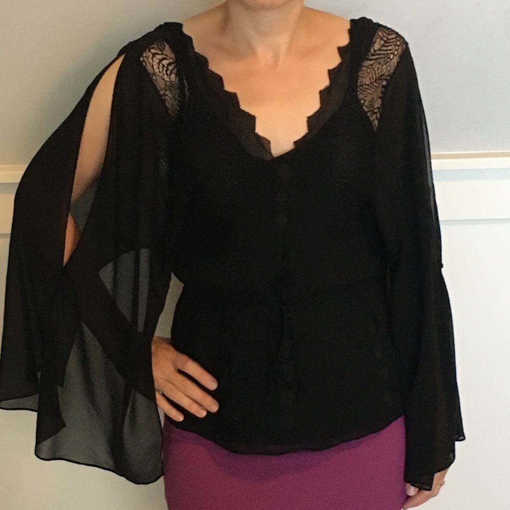 BCBGMaxAzria Black Silk Blouse Sz XXS - Picture 1 of 13